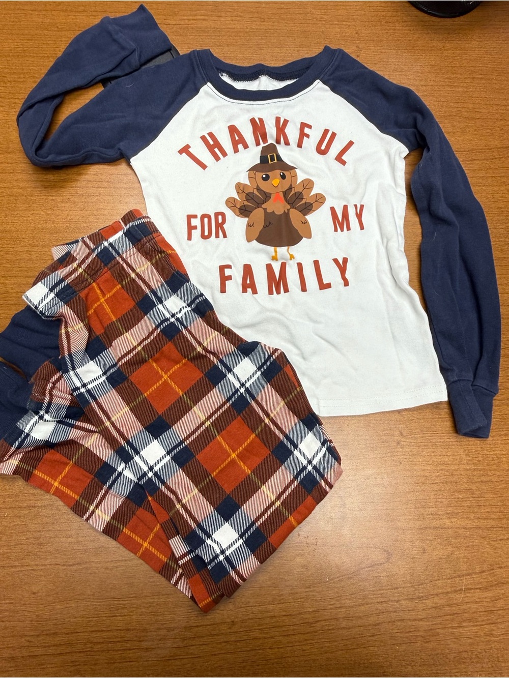 Carter's Navy White Orange Brown Turkey 'Thankful For My Family' Pajama Set